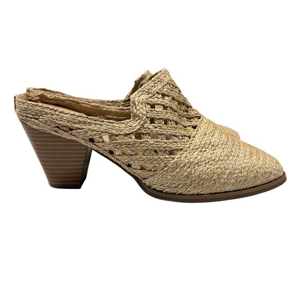 Comfort Est. 1946 Woven Raffia Jute Block Heel Mules 7.5W Natural Pointed Toe - Picture 1 of 8